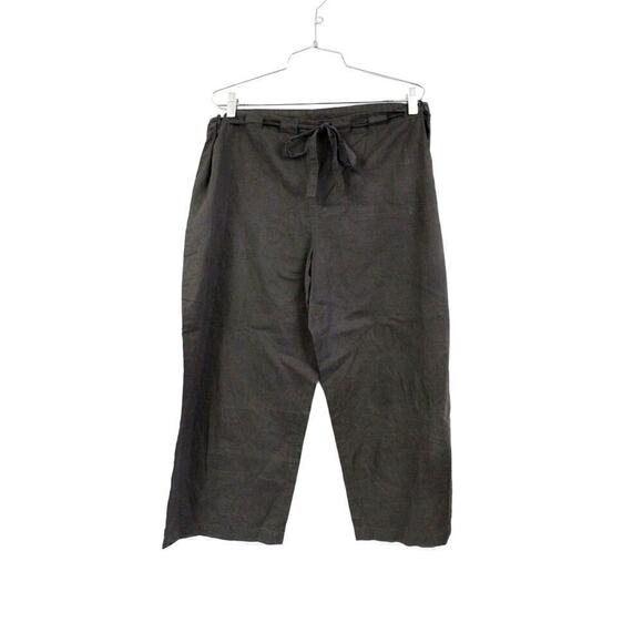 Eileen Fisher 100% Cotton Cropped Pants Olive Green Gray S Drawstring Waist - Picture 1 of 3